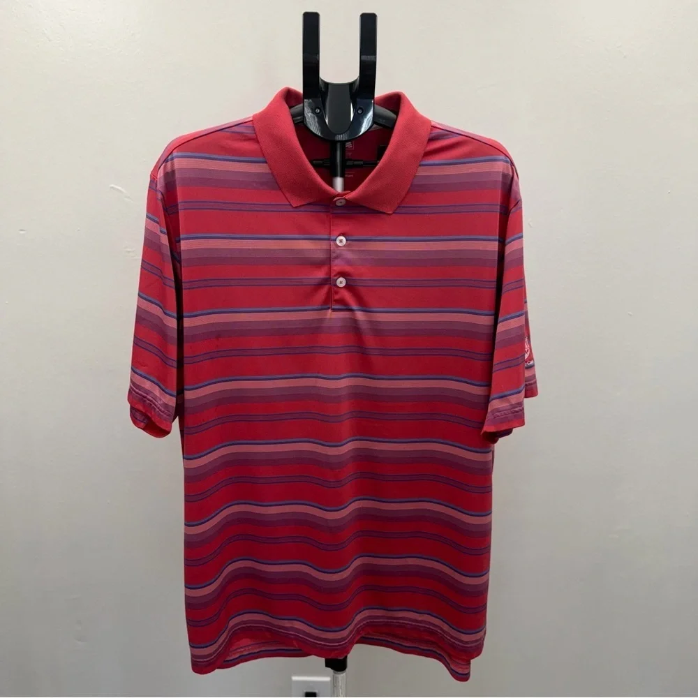 Adidas Golf ClimaCool Polo Shirt 2XL Red Striped Performance Mens